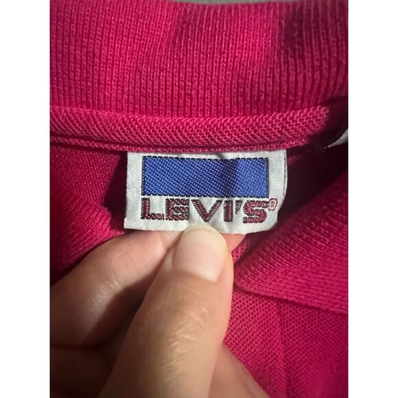 VTG Levi's Men Polo T-Shirt Short Sleeve Embroider Single Stitch Pink Medium - Picture 4 of 6
